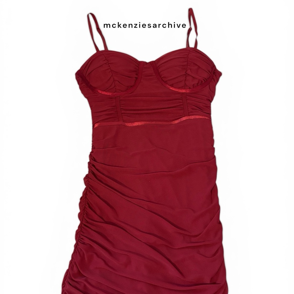 Windsor Wine-Colored Ruched Spaghetti Strap Dress